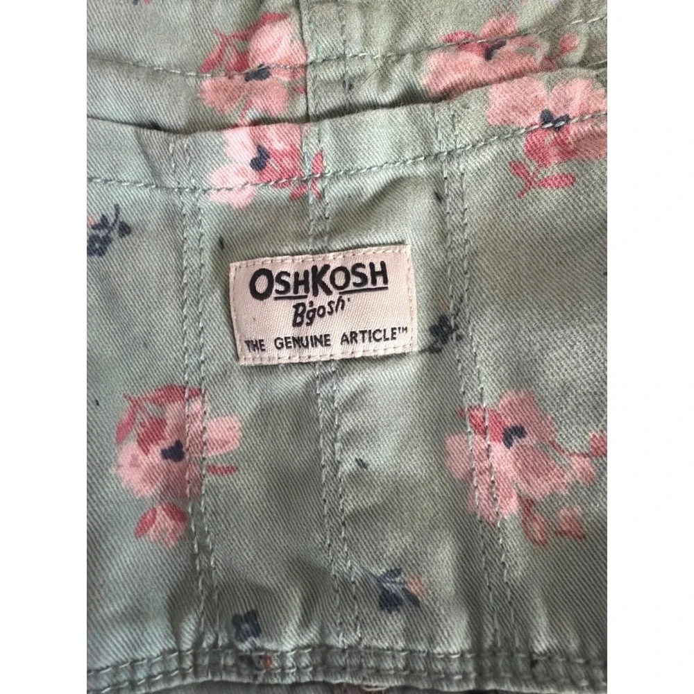 OshKosh Bgosh Girls 5T Floral Denim Overalls Mint Green Pink Flower 6N741810